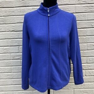 Talbots Petites Blue Front Zipper Cotton Blend Jacket Stand Up Collar Size MP